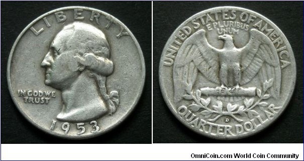 1953 D Washington quarter. Ag 900.