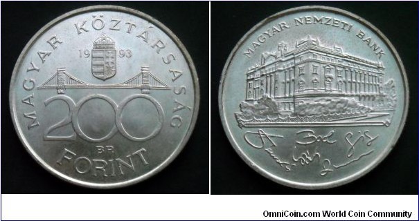 Hungary 200 forint.
1993, National Bank.
Ag 500.