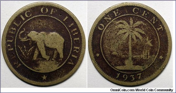 Liberia, 1937 1 Cent, KM#11.