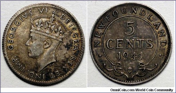 Newfoundland, 1941 5 Cents, KM#19.
