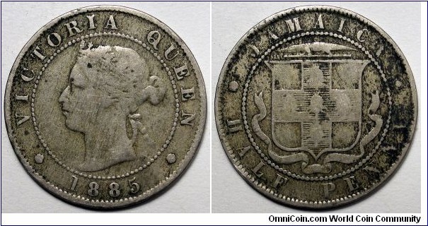 Jamaica, 1885 ½ Penny, 96,000 mintage, KM#16.
