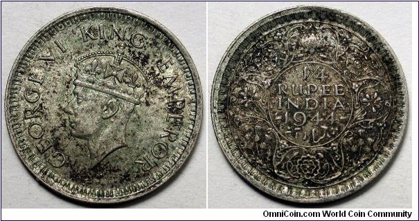 British India, 1944-B 1/4 Rupee, KM#547.