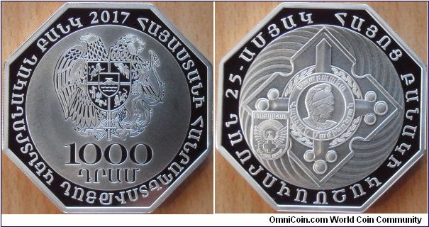 1000 Dram - 25 years of Armenian Army - 33.6 g 0.925 silver Proof - mintage 500 pcs only !