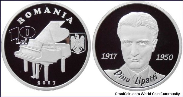 10 Lei Dinu Lipatti - 31.1 g 0.999 silver Proof - mintage 200 pcs only !