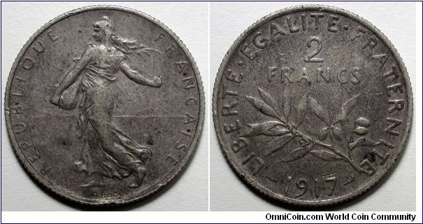 France, 1917 2 Francs, KM#845.1.