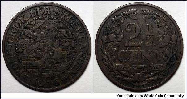 Netherlands, 1916 2 1/2 Cent, KM#150.