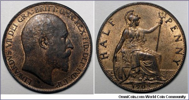 UK, 1902 1/2 Penny, low horizon, KM#793.1.