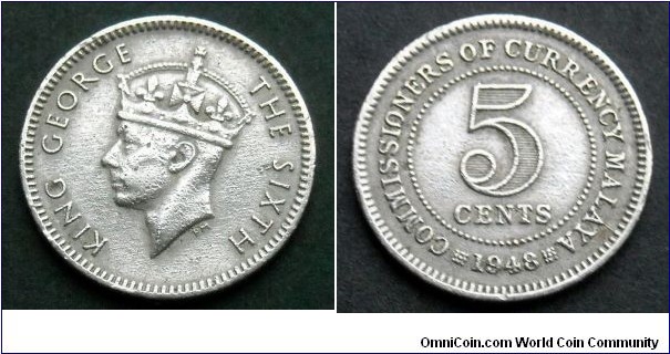 British Malaya 5 cents. 1948