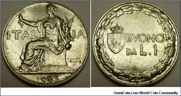 1 Lira R = Rome Mint mark