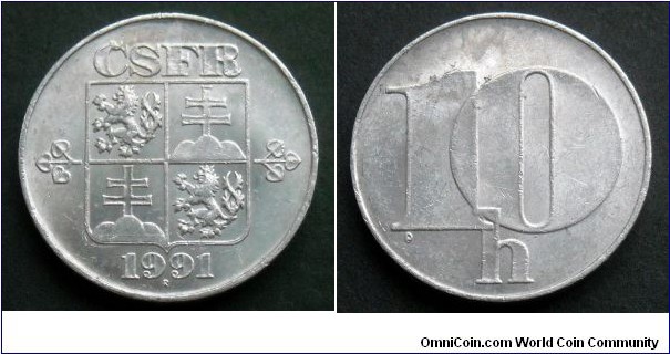 Czech and Slovak Federative Republic.
10 haleru.
1991