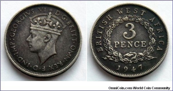 British West Africa 
3 pence.
1947 (H)