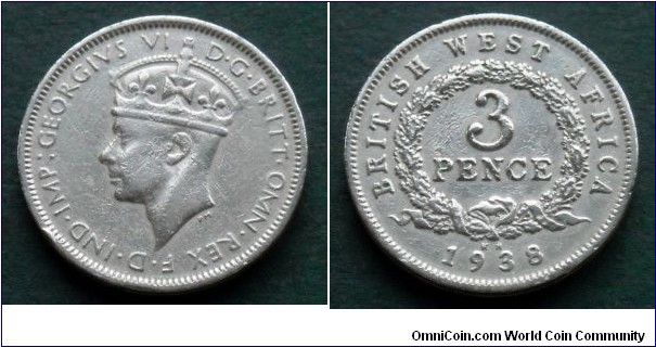 British West Africa
3 pence.
1938 (KN)