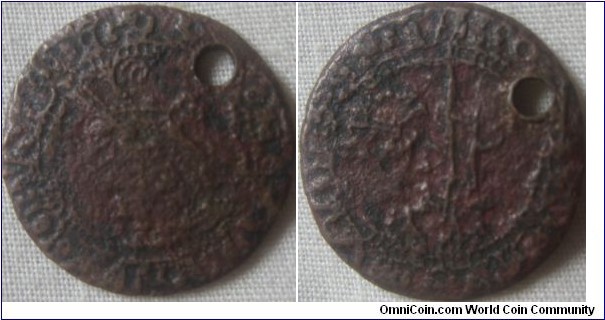very damaged and holed 17th or 18th century coin