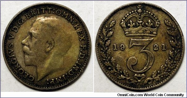 UK, 1921 3 Pence, KM#818a.