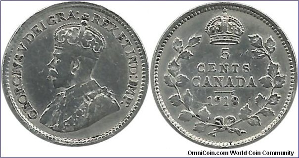 Canada 5 Cents 1918 (1.13 g / .925 Ag) (I clean this coin)
