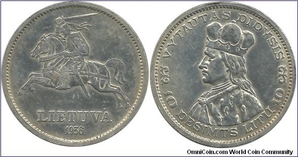 Lietuva 10 Litai 1936 (18.00 g / .750 Ag)