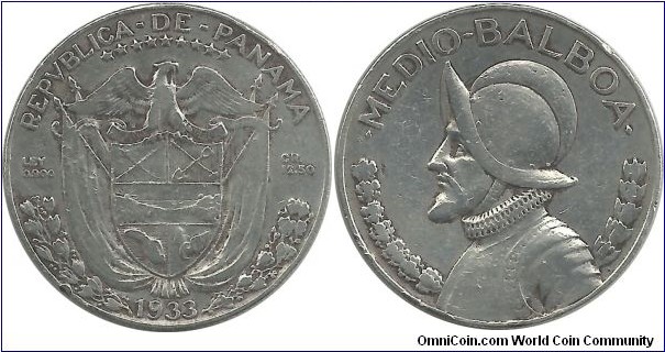 Panama ½ Balboa 1933 (12.50 g / .900 Ag) (I clean this coin)
