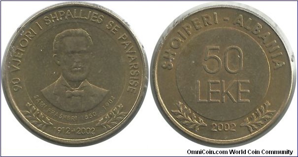 Albania 50 Leke 2002 - Decleration of Independence, 90th Year