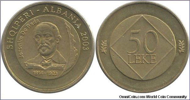 Albania 50 Leke 2003 - Jeronim de Rada, 100th Ann of Death