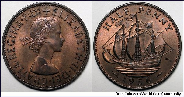 UK, 1956 1/2 Penny, KM#896.