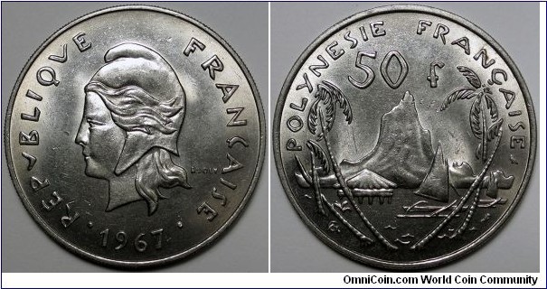French Polynesia, 1967 50 Francs, KM#7.