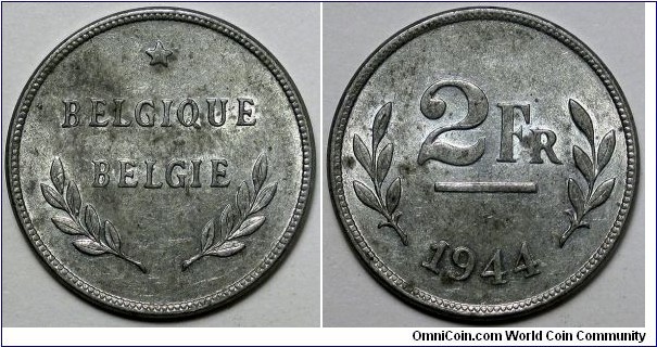Belgium, 1944 2 Francs, KM#133.