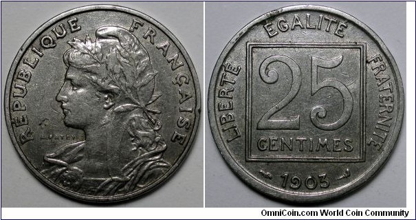 France, 1903 25 Centimes, KM#855.
