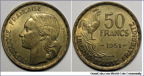 France, 1951 50 Francs, KM#918.1.