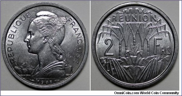 Réunion, 1948 2 Francs, KM#8.