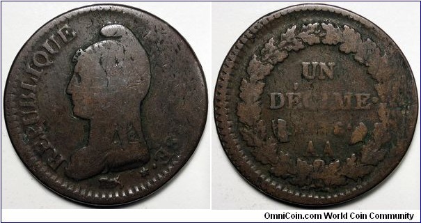 France, 1799-AA 1 Decime, KM#644.