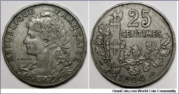 France, 1904 25 Centimes, KM#856.
