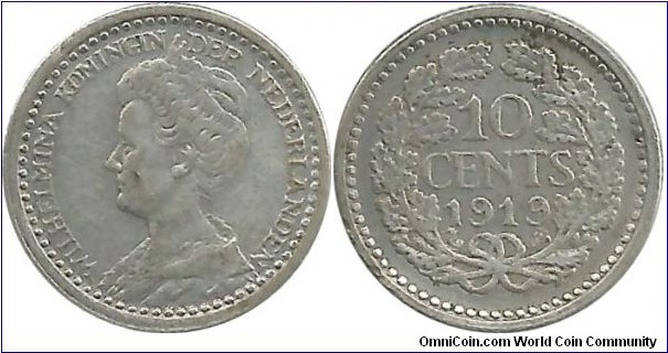 Nederland 10 Cents 1919 (1.40 g / .640 Ag) (I clean the coin)