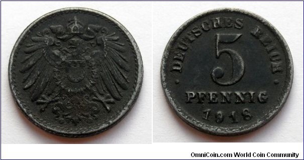 German Empire 5 pfennig.
1918 (G) Zinc clad iron.
