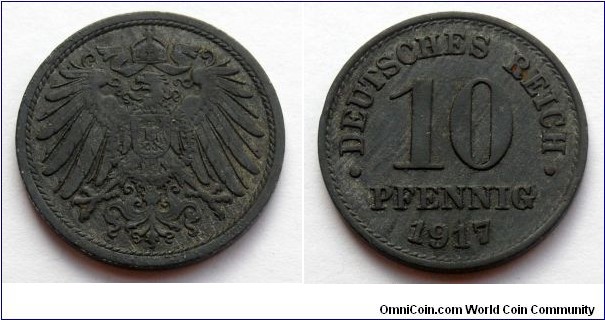 German Empire 10 pfennig 1917, Without mintmarks. Zinc (1)