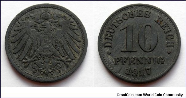 German Empire 10 pfennig 1917, Without mintmarks. Zinc (1)
