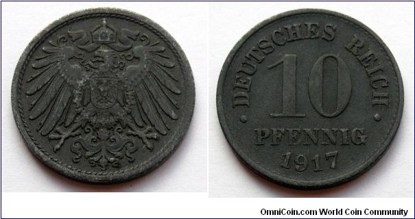German Empire 10 pfennig. 1917, Without mintmarks. Zinc (2)