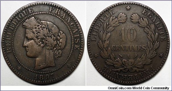 France, 1897-A 10 Centimes, KM#815.1.