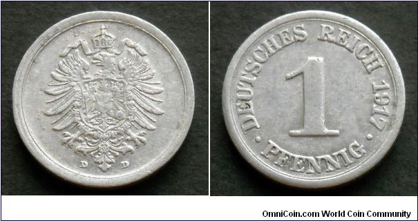 German Empire 1 pfennig. 1917 (D)