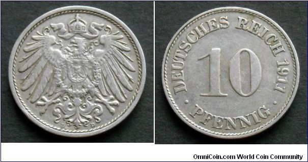 German Empire 10 pfennig. 
1911 (D)