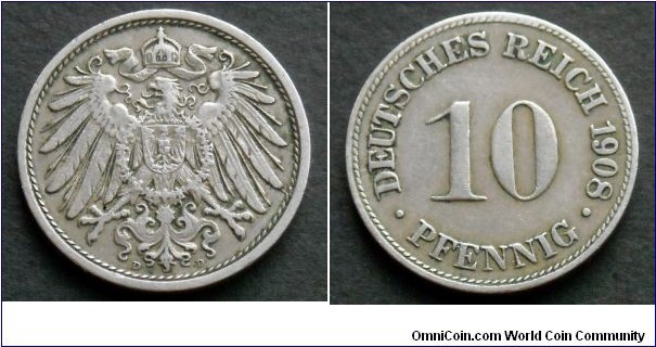 German Empire 10 pfennig.
1908 (D)