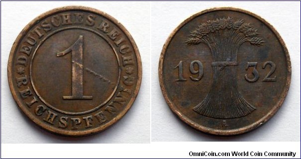 Germany 1 reichspfennig.
1932 (A)