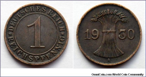 Germany 1 reichspfennig.
1930 (A)