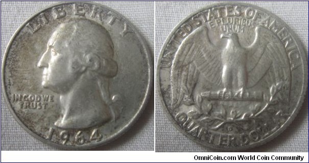1964 D silver Quarter in EF