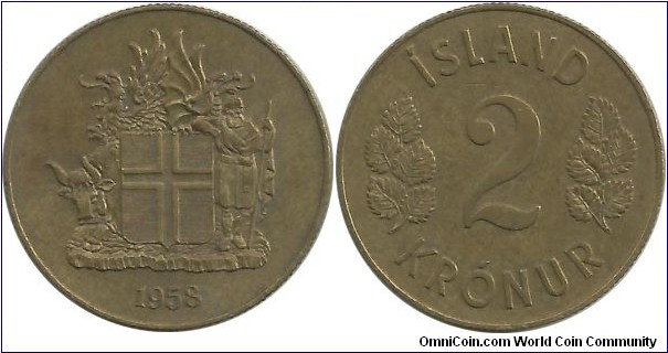 Iceland 2 Kronur 1958