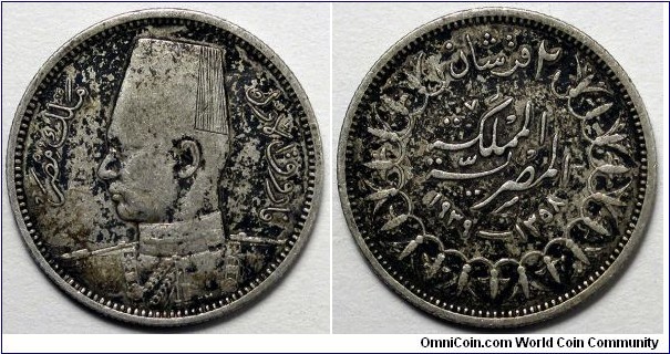 Egypt, 1939 2 Piastres, KM#365.