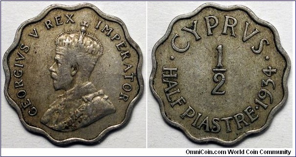 Cyprus, 1934 1/2 Piastre, KM#20.