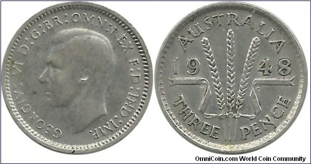 Australia 3 Pence 1948 (1.41 g / .500 Ag)