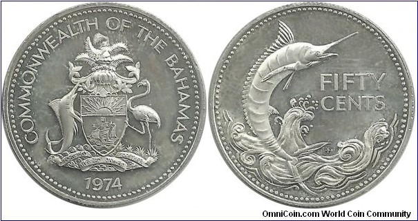 Bahamas 50 Cents 1974 (10.37 g / .800 Ag)
