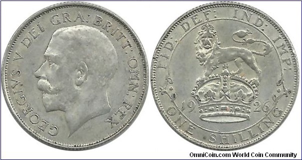 G.Britain 1 Shilling 1926 (5.66 g / .500 Ag)