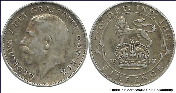 G.Britain 6 Pence 1912 (2.83 g / .925 Ag)
